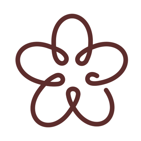 Simple line art flower icon in maroon color.