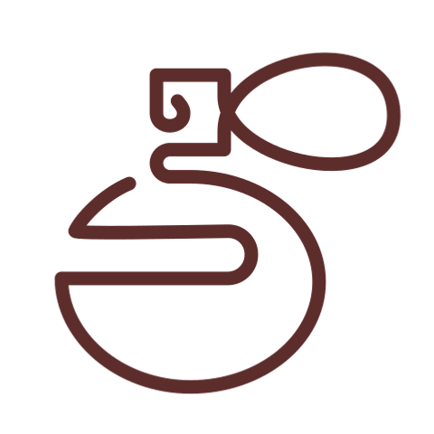 Stylized perfume bottle icon with a spray nozzle